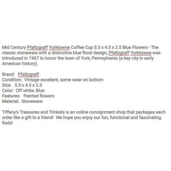 Mid Century Pfaltzgraff Yorktowne Coffee Cup 5.5 x 4.5 x 2.5 Blue Flowers - Picture 10 of 10